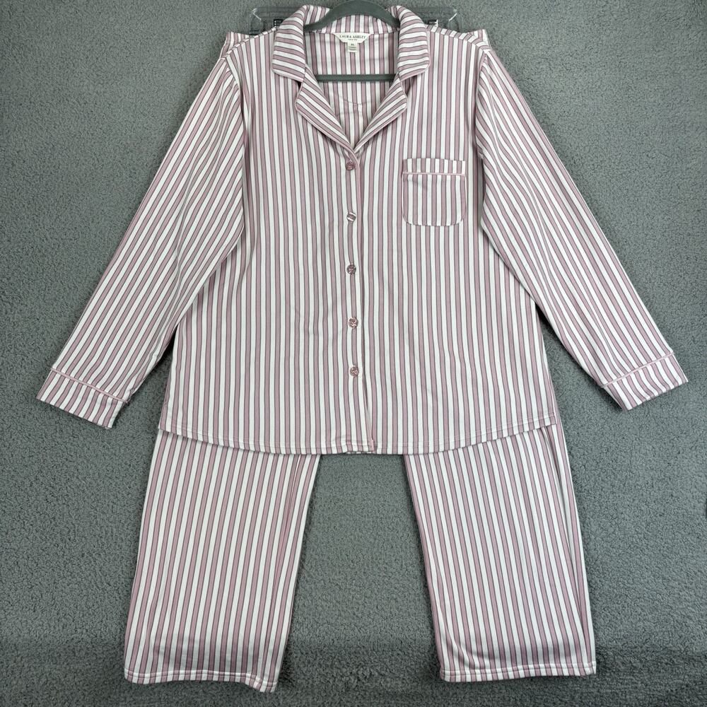 Laura Ashley Pajama Set XL Pink Quiet Luxury Preppy Loungewear Top Pull On Pants - Picture 2 of 12